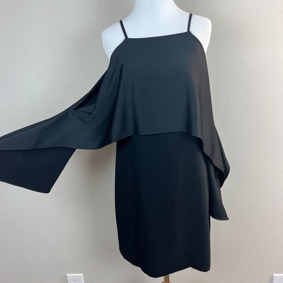 TRINA TURK Dress 4 Black Cold Shoulder Flutter Sleeve Flounce Cocktail Sheath - Picture 12 of 13